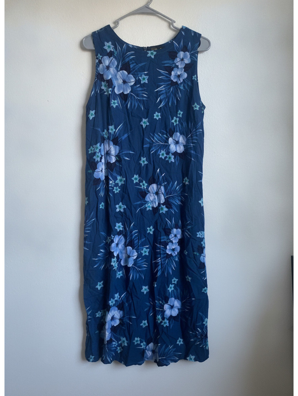 Hibiscus Collection blue Hawaiian vintage floral sleeveless dress muumuu large